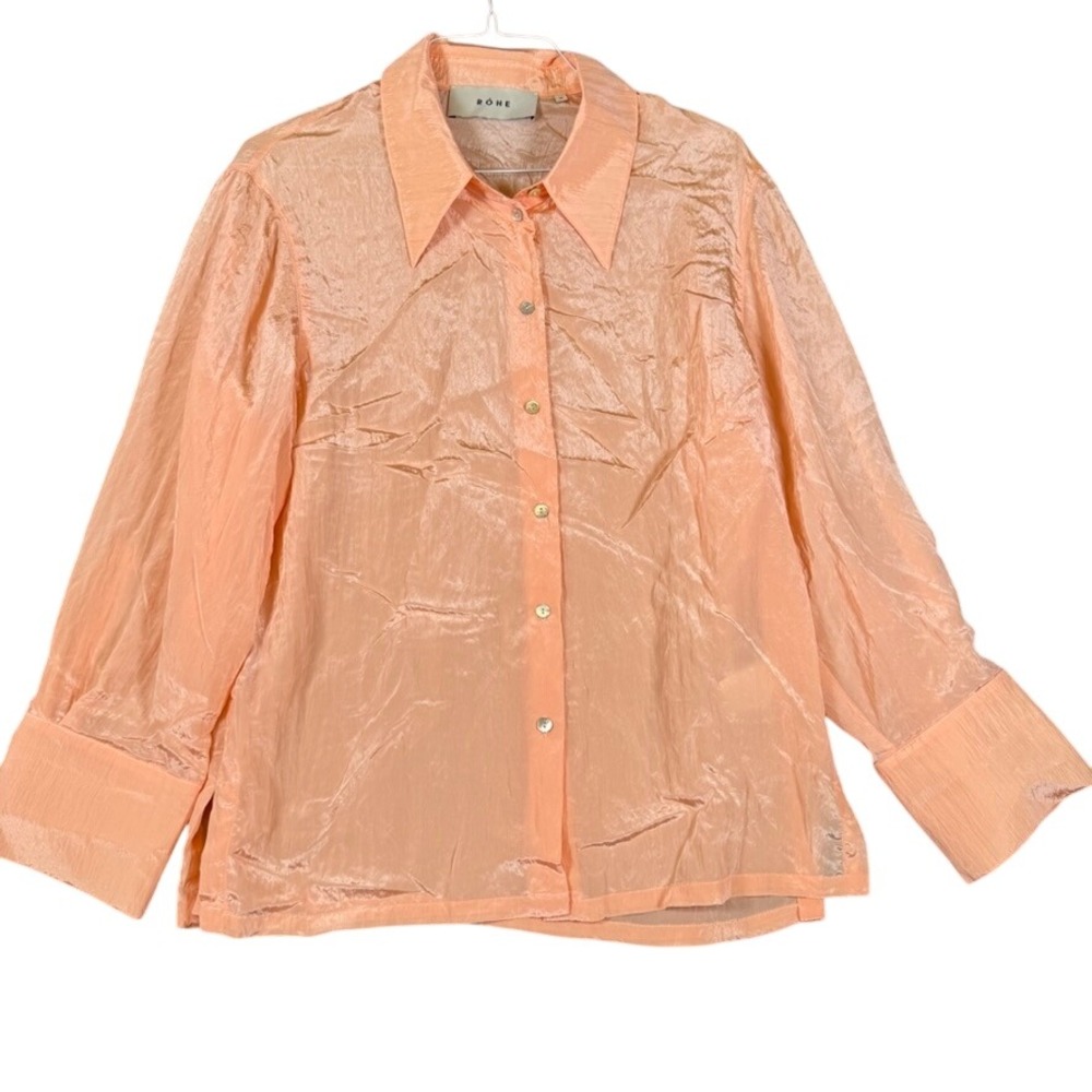 ROHE Luccio Peach Crinkle Viscose Button Down Shirt Blouse Size 36 EU 4 US